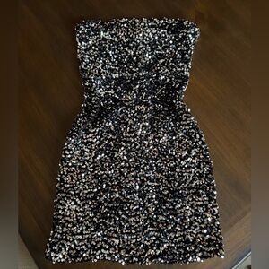 Black and Silver Sequin Strapless Dress